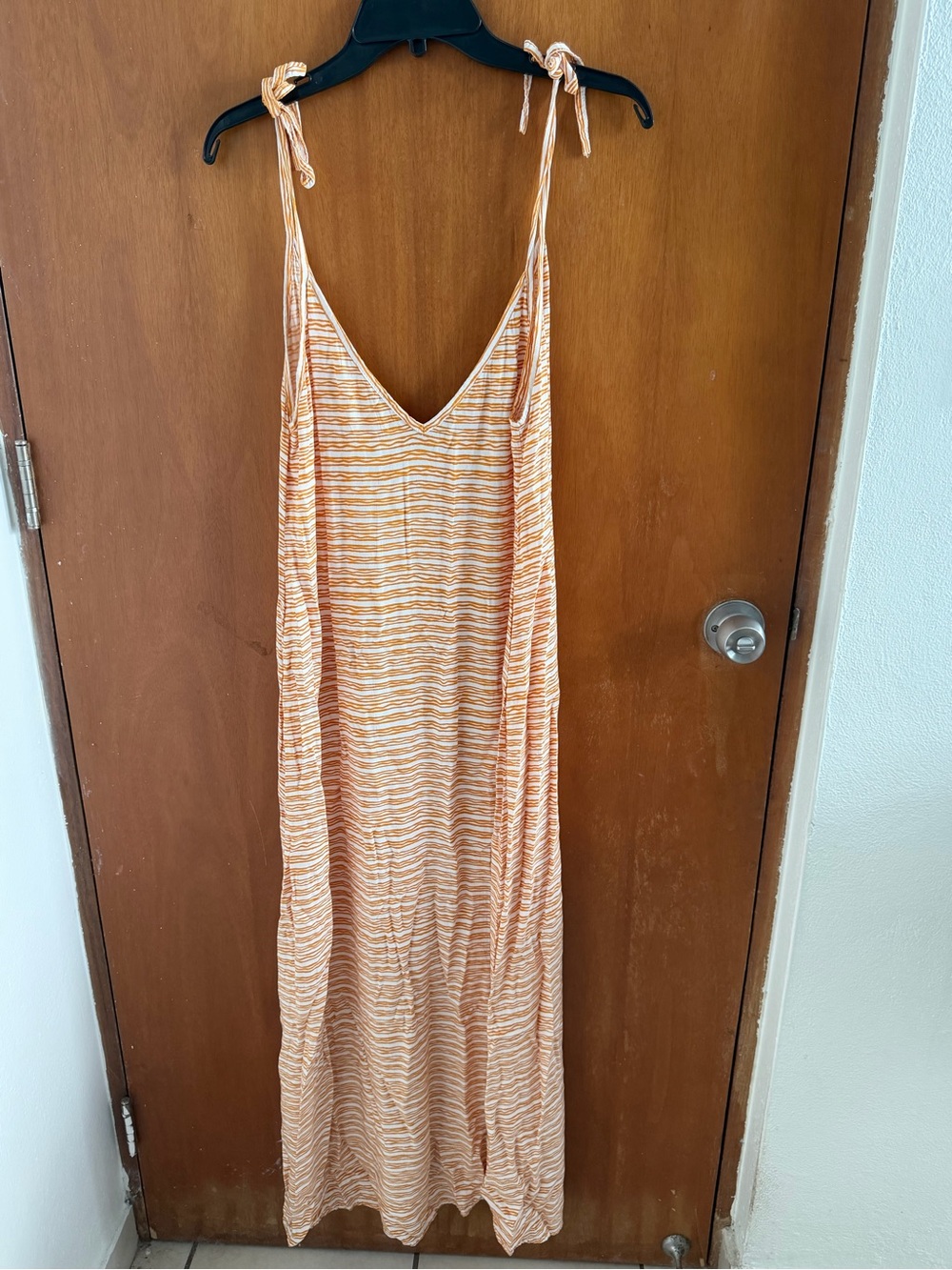 Valia Orange & White Striped Tie-Shoulder Maxi Dress